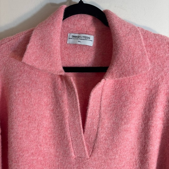 SMASH + TESS Sz M-L Collared Knit Sweater Dress Midi Length Long Sleeve Pink - Picture 2 of 8